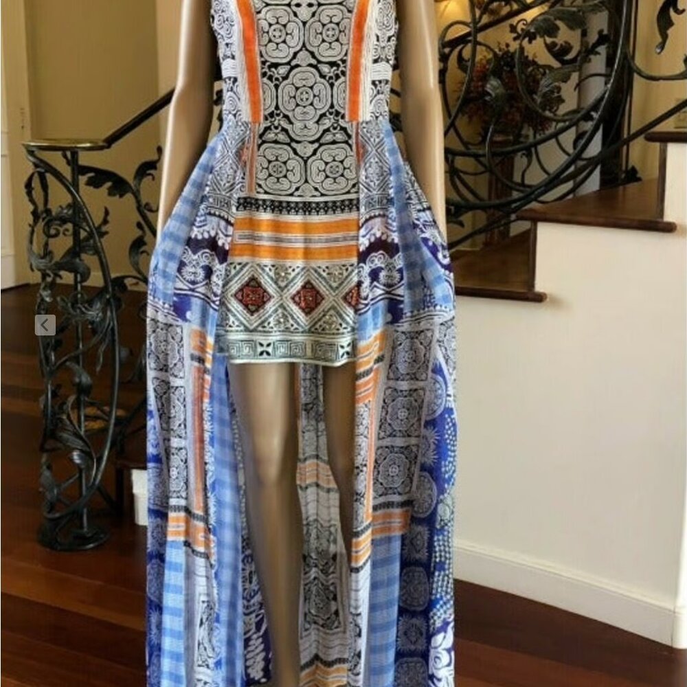New! Camila Mini Silk dress with Overlay, Multi Color Size Small